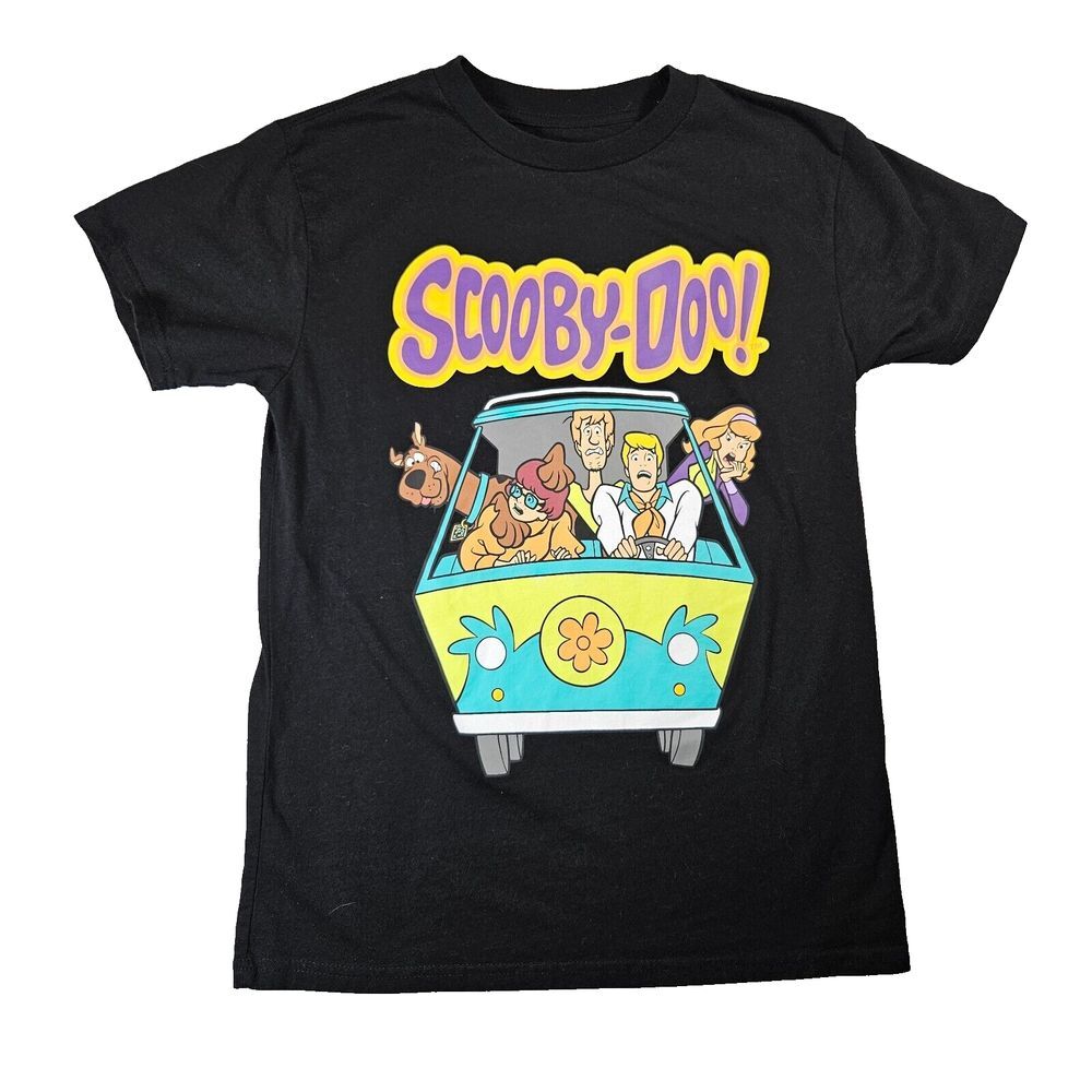 Scooby-Doo Gang Sz M Graphic Front Mystery Machine T-shirt 90's Cartoon‎ Fun